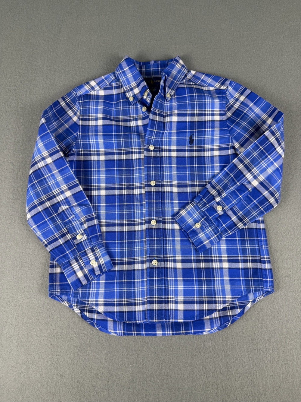 Ralph Lauren Boys 5 Blue White Plaid Cotton Button-Down Shirt LS Classic Fit